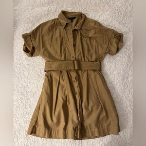 Women's Tan Belted Shirt Dress